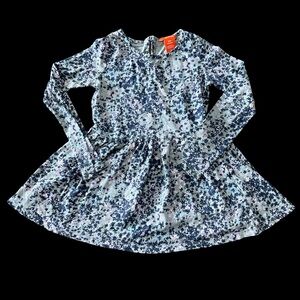 👣 5/$25 - Grey/Navy/Pink Long Sleeve Floral Print Skater Dress